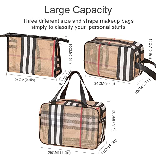  Large Capacity Makeup Bag Set - 3 Pieces Checkered